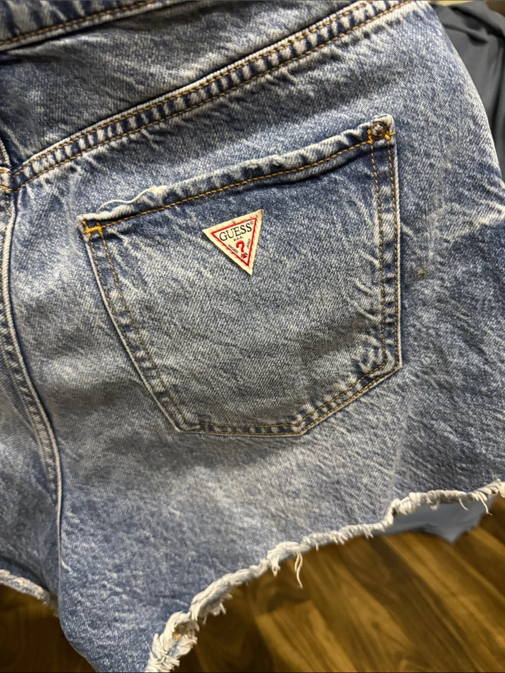 GUESS Light Blue Distressed Denim Cutoff Shorts